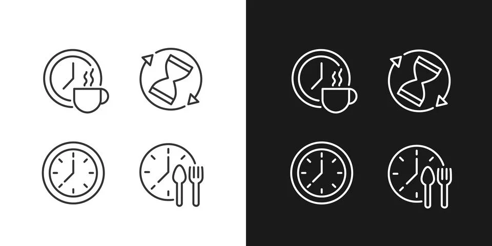 Managing time efficiently pixel perfect linear icons set for dark, light mode Stock Illustration