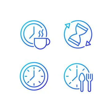 Managing time efficiently pixel perfect gradient linear vector icons set Stock Illustration