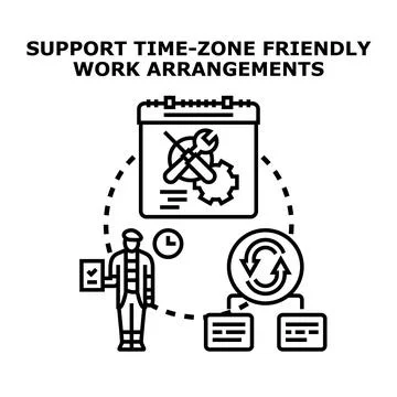 Managing time zone friendly work arrangements concept Stock Illustration