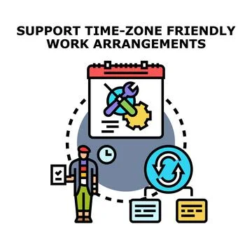Managing time zone friendly work arrangements concept Stock Illustration