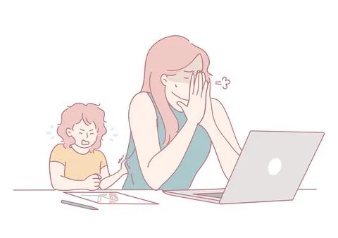 Managing Work Responsibilities from Home with Kids A Constant Balancing Act of Stock Illustration