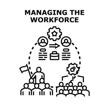 Managing workforce concept presenting business team and leader Stock Illustration