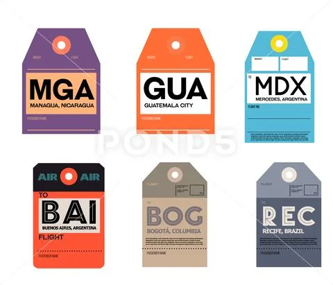 Managua guatemala city mercedes buenos aires bogota recife baggage tag Stock Illustration