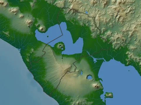 Managua, Nicaragua. Colored elevation map with lakes and rivers 库存插图
