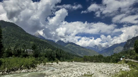 Manali river mountains time lapse Stock-Footage 34554028