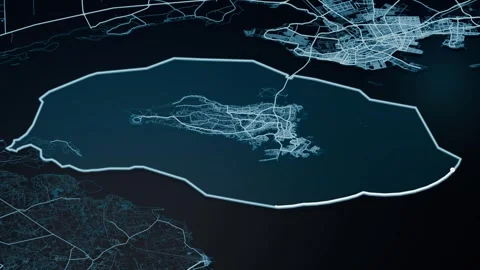 Manama Bahrain Glowing Digital Map Animation 4K Stock Footage 338045266