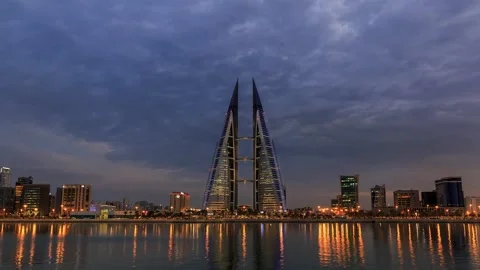 MANAMA , BAHRAIN - MARCH 14, 2021: 4K Day to Night Time lapse of Bahrain Skyline Stock Footage