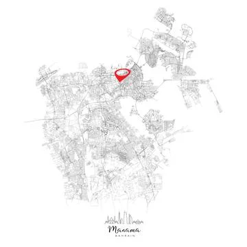 Manama Bahrain,detail Streets Roads Map with location pin Stock Illustration