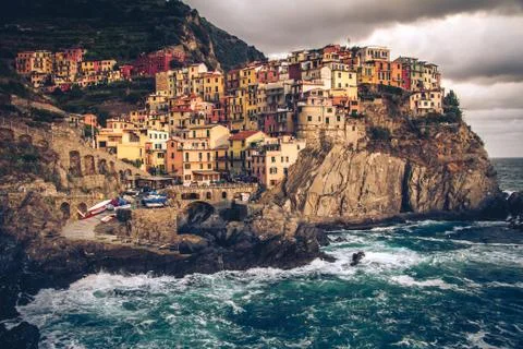 Manarola at sunset Stock Photos