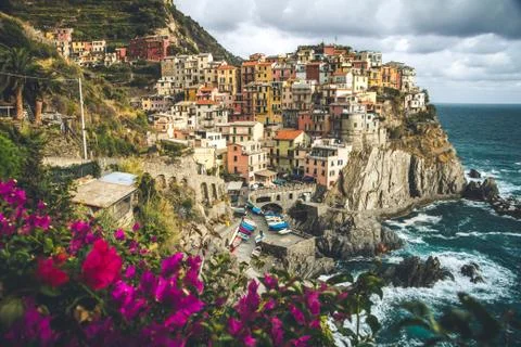 Manarola at sunset Stock Photos