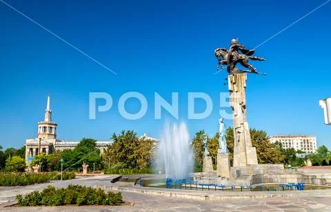Manas equestrian monument in Bishkek, Kyrgyz Republic Stock Photos