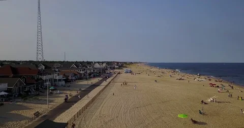 Manasquan beach and oceanfront homes detailed centered aerial view Stock-Footage 79046831