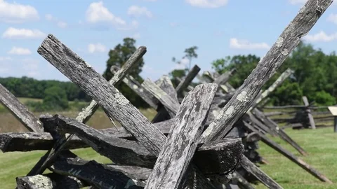 Manassas battlefield splitrail fence medium close Stock Footage 76636598