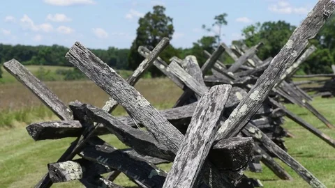 Manassas battlefield splitrail fence medium close focus change 1 Stock Footage 76645957