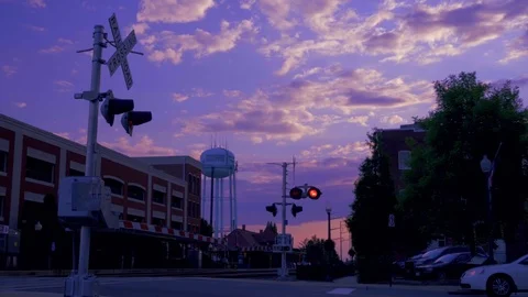 Manassas Train station while train is pulling into shot Stock Footage 77494475