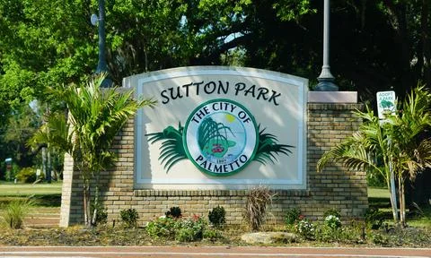 Manatee County, Florida, U.S - March 27, 2026 - Entrance sign for Sutton Pa.. Stock Photos