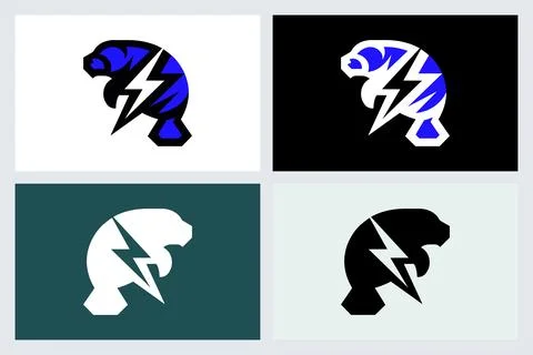 Manatee Lightning Bolt Vector Logo Design Illustrazione stock