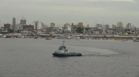 Manaus Amazon River with tug s Stock Footage 40976857