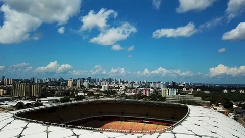 Manaus, Brazil - July 12, 2019: Aerial view of The Amazon Arena Stock Footage