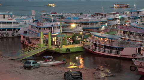 Manaus-Docks-Boats-Time-Lapse Stock Footage 33871649