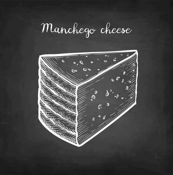 Manchego cheese chalk sketch. Illustrazione stock