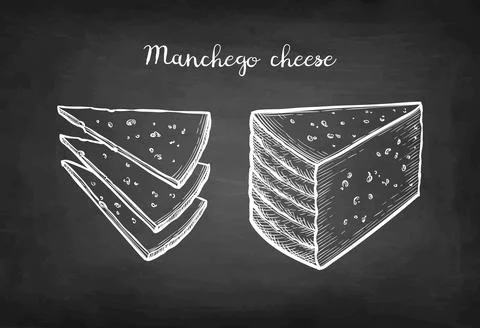Manchego cheese chalk sketch. Stock Illustration