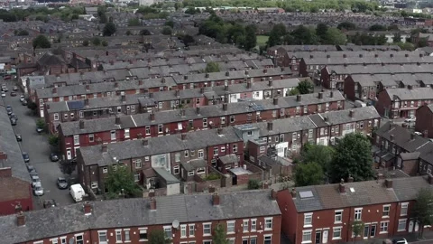Manchester Arial Drone Shot Moving Across Red Brick Terraced Houses Moss Stock-Footage 213228776