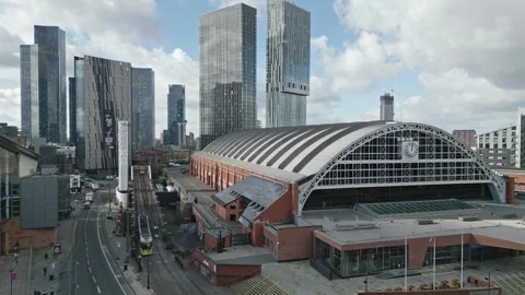 Manchester Central Convention Centre and Deansgate Towers, England Stock Footage 290038282