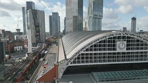 Manchester Central Convention Centre and Deansgate Towers, England Stock Footage 290038297