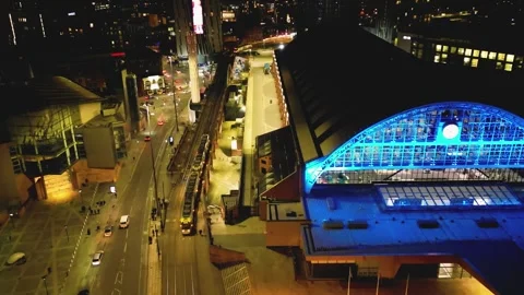 The Manchester Central Convention Centre, view at night, England Stock Footage 247832107