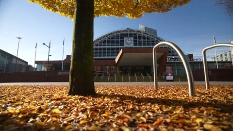 Manchester Central Convention Complex and autumn colours, Manchester, England Stock Footage 292696225