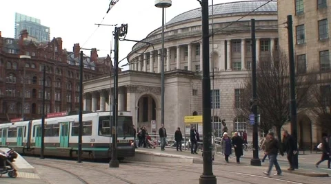 Manchester Central Library and Tram Video stock 1020239