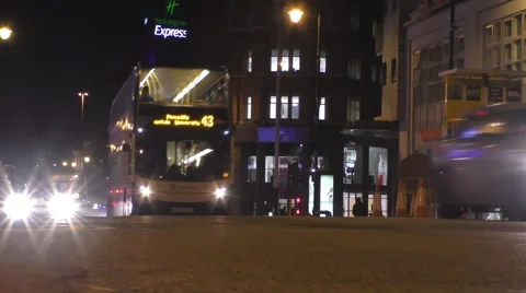 Manchester city center transport at night 動画素材 59125240
