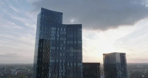 Manchester Deansgate Sunset Drone Video Stock Footage 240419656