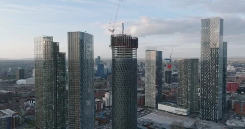Manchester Deansgate Sunset Drone Video Stock Footage 240419971
