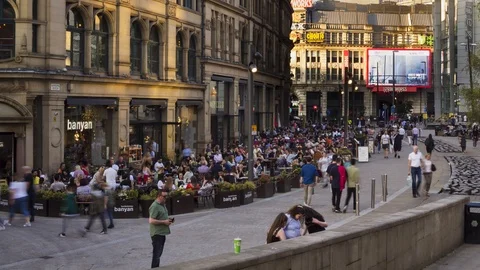 Manchester Exchange Square and The Triangle summer evening timelapse Stock Footage