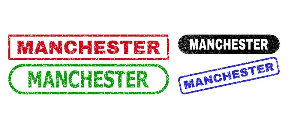 MANCHESTER Rectangle Seals Using Unclean Surface Stock Illustration
