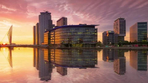 Manchester salford quays timelapse day to night Stock Footage