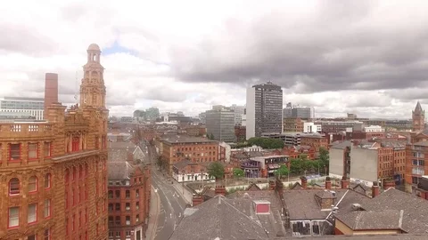 Manchester Uk Aerial Landscape, City Centre Stock Footage