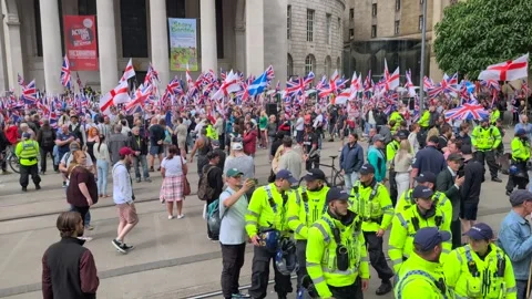 Manchester, UK, August 2, 2025. Britain First protest march in the city centre Stock Footage 314371636