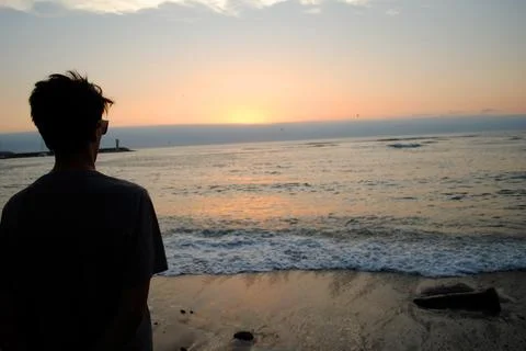 Mancora sunset with model Stock Photos