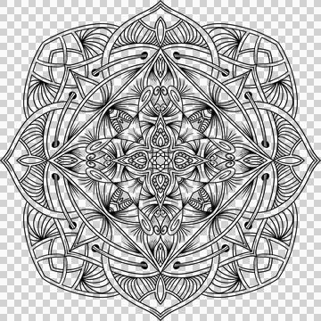 Mandala Abstract Pattern, Black Line Art Ornamental Motif Stock Illustration