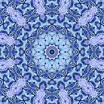 Mandala in blue tones and complex symmetries generated digitally, not with .. Stock Illustration