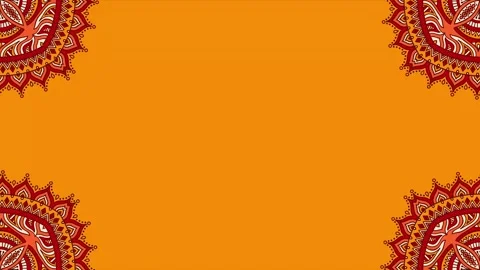 Mandala Border Frame Animation on Orange Background - Cultural Loop Stock Footage 336703734