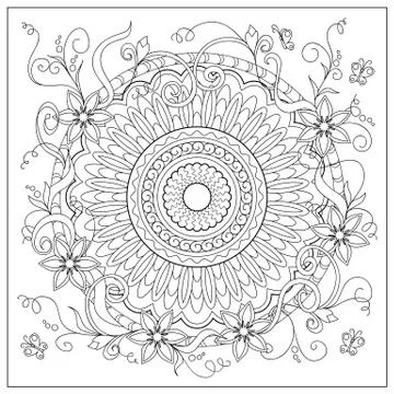 Mandala into the circle and flowers Stock Illustration
