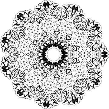 Mandala Circle Pattern Isolated on White. Abstract pattern . Retro black and  Stock Illustration