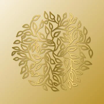 Mandala circle pattern. Round tree leaves gold ornament. Vector illustration. 스톡 일러스트