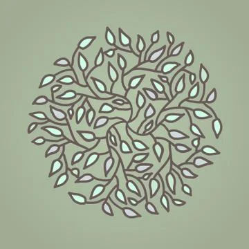 Mandala circle pattern. Round tree leaves ornament. Vector illustration. Stock Illustration