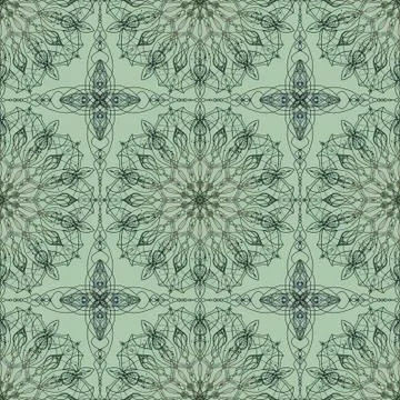 Mandala circle, seamless pattern. Soft green tile Illustrazione stock