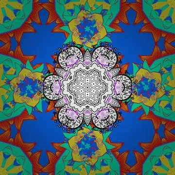 Mandala colored background. Vector Mandala pattern on green, yellow and blue col Stock Illustration